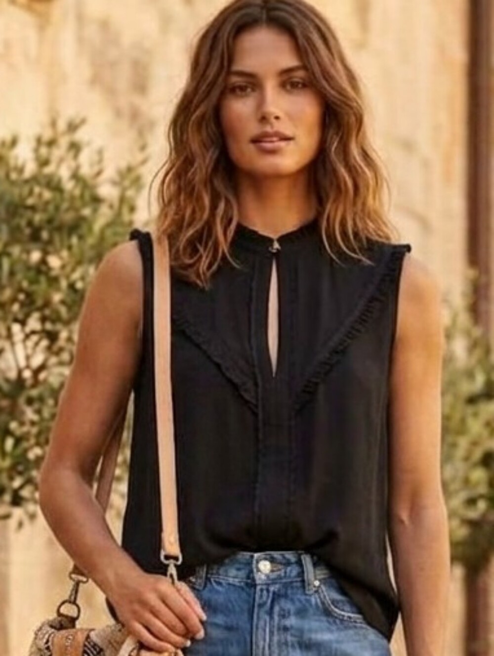 Rosemunde Copenhagen Black Keyhole Sleeveless Top.